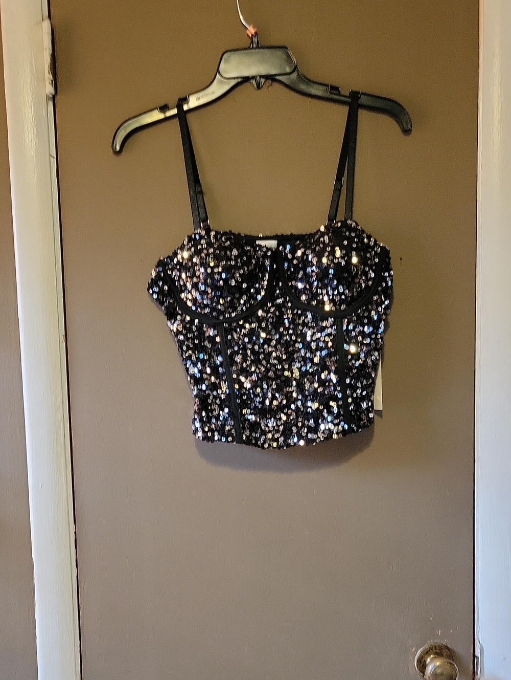 No Boundaries Black Sequin Bustier Crop Top